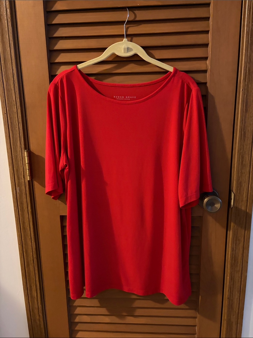 Susan Graver Bright Red Short Sleeve Scoop Neck Top